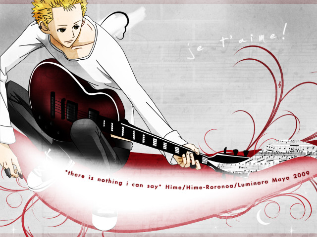 Man holding guitar red background free wallpaper for desktop - medium preview image