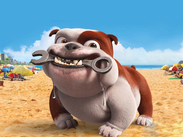 Dog wrenches beach people happy free wallpaper for desktop - medium preview image