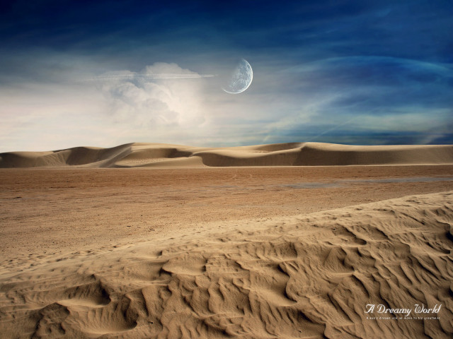 Desert landscape moon distant object free wallpaper for desktop - medium preview image