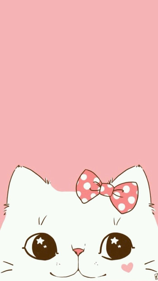 White cat pink bow background free wallpaper for mobile - medium preview image