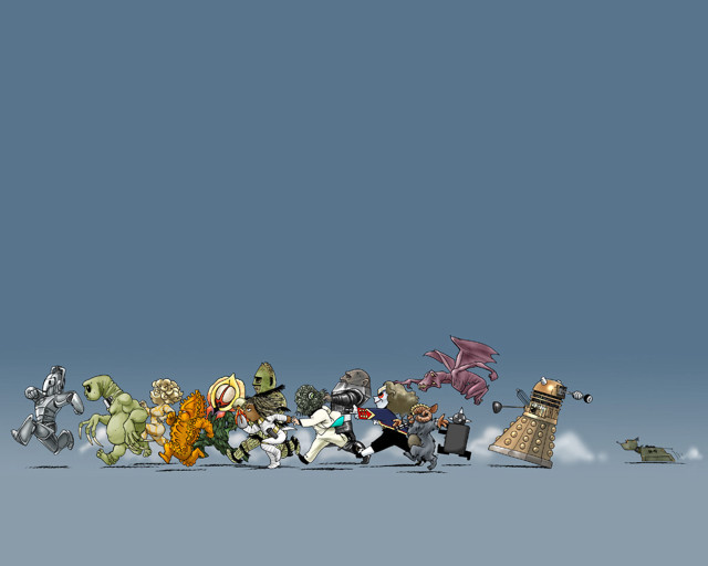 Cartoon characters line blue background #2 free wallpaper for desktop - medium preview image