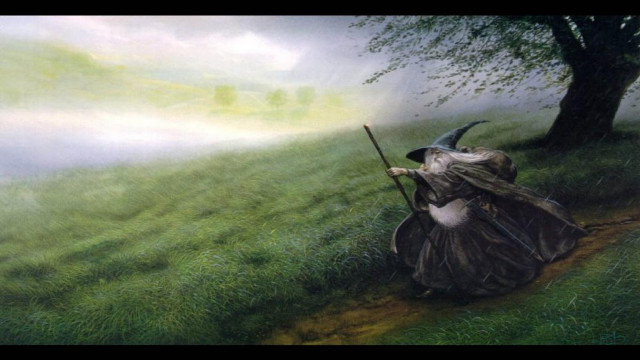 Wizard walking hill staff tree free wallpaper for desktop - medium preview image