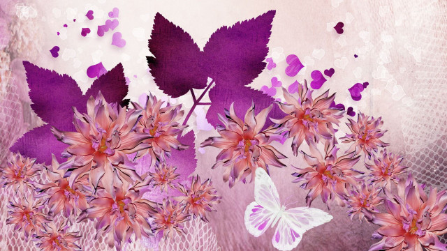 Pink flower butterfly mesh digital free wallpaper for desktop - medium preview image