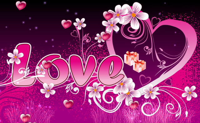 Pink background flowers hearts love free wallpaper for desktop - medium preview image
