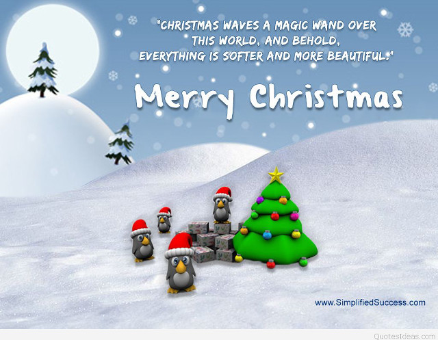 Merry christmas penguins tree snow free wallpaper for desktop - medium preview image