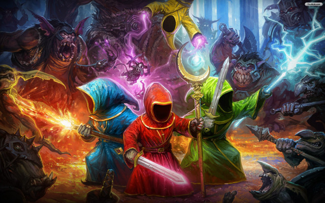 Colorful costumes swords cave fire free wallpaper for desktop - medium preview image