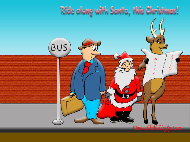 Santa claus reindeer bus sign free wallpaper for desktop - medium preview image