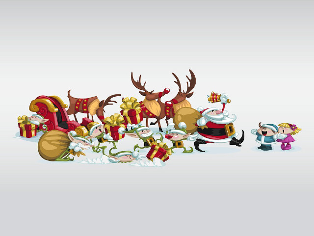 Christmas santa reindeer gifts snow free wallpaper for desktop - medium preview image