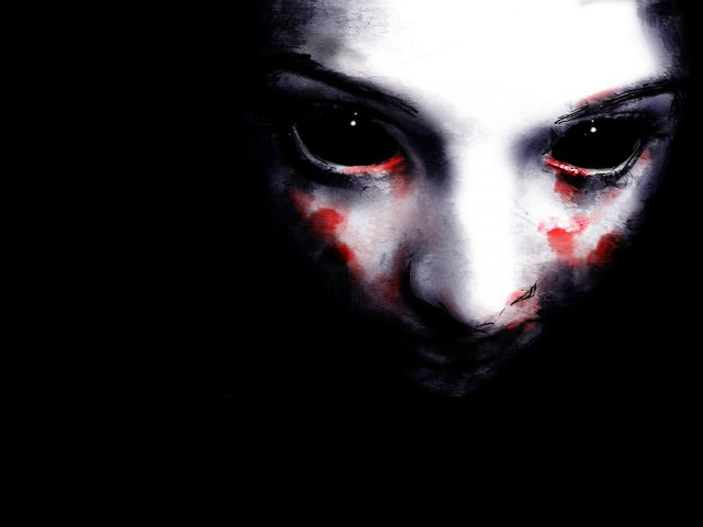 Creepy woman red eyes blood free wallpaper for desktop - medium preview image