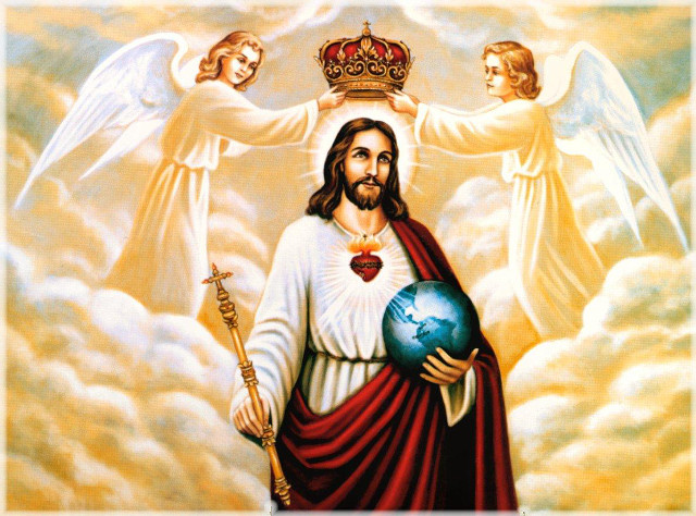 Jesus holding globe angels crown free wallpaper for desktop - medium preview image