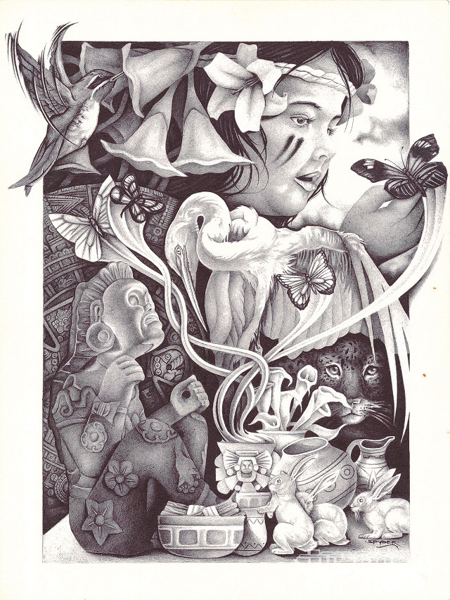 Woman flowers birds drawing art free wallpaper for mobile - medium preview image