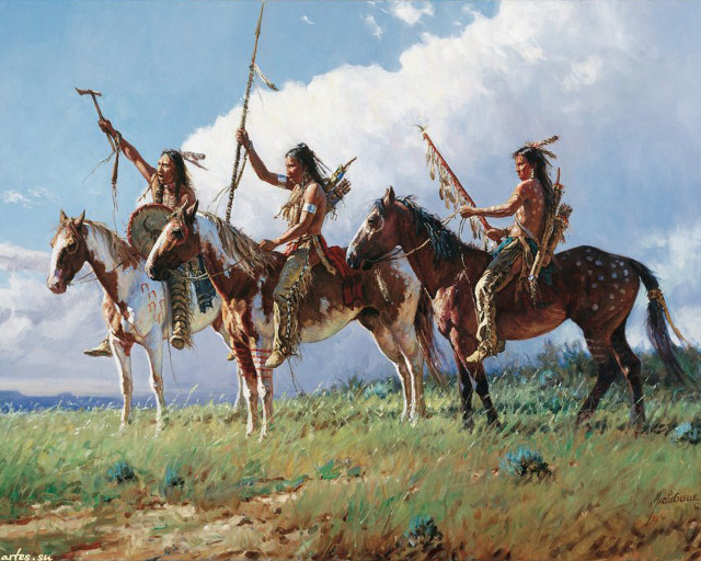 Native american indians horses field free wallpaper for desktop - medium preview image