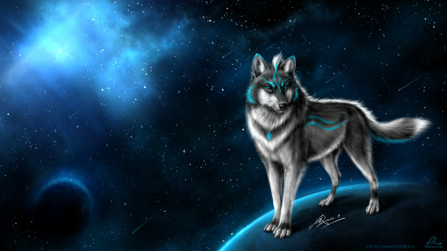 Wolf standing blue planet sky free wallpaper for desktop - medium preview image