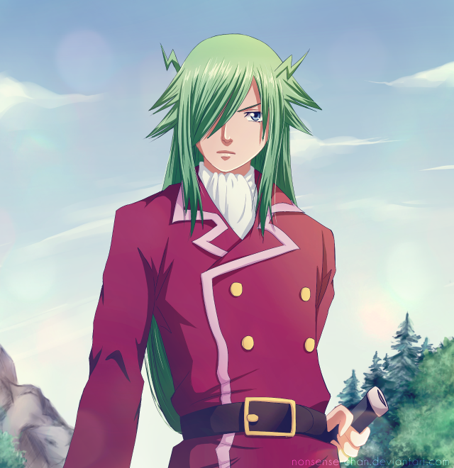 Man red uniform green hair free wallpaper for tablet - medium preview image
