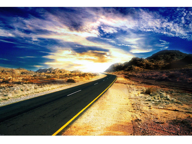 Road sky clouds sunset mountain free wallpaper for desktop - medium preview image