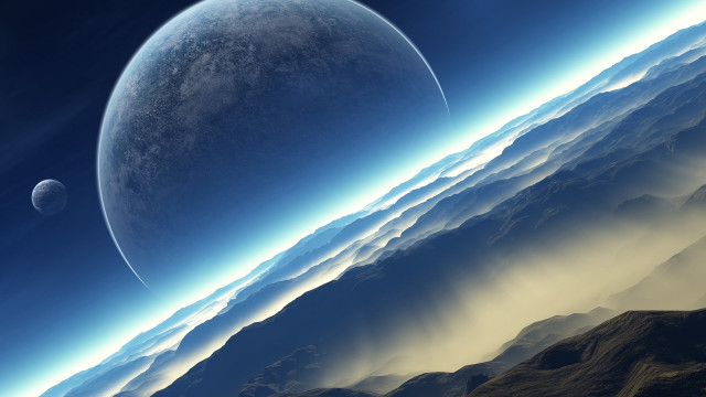 Distant planet mountains clouds space #3 free wallpaper for desktop - medium preview image