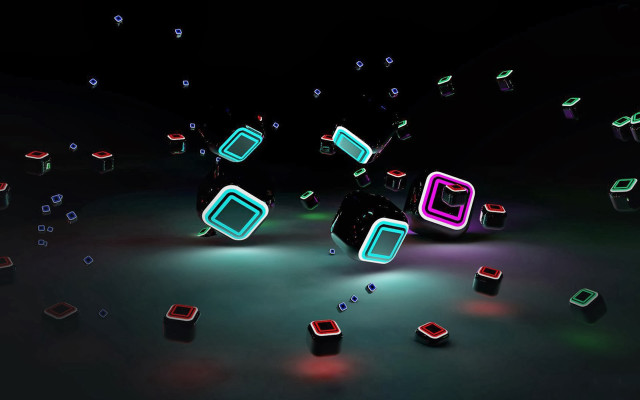Floating cubes with lights black free wallpaper for desktop - medium preview image