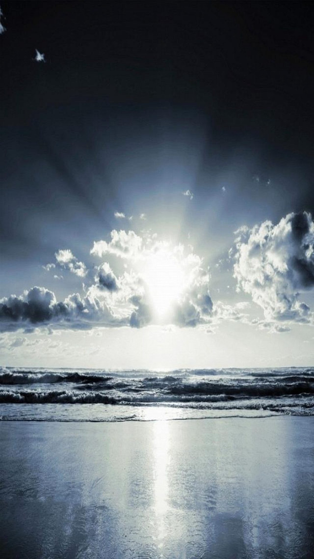 Sunshine clouds ocean beach waves #2 free wallpaper for mobile - medium preview image