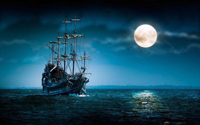 Ship ocean full moon sky #4 free wallpaper for desktop - medium preview image