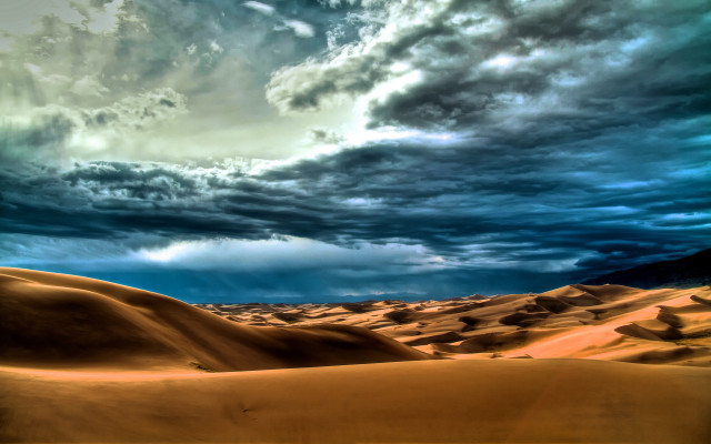 Desert landscape sand dunes blue free wallpaper for desktop - medium preview image