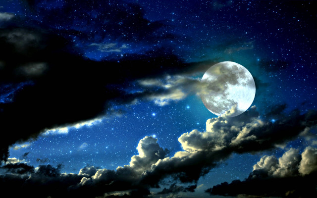 Full moon night sky clouds free wallpaper for desktop - medium preview image