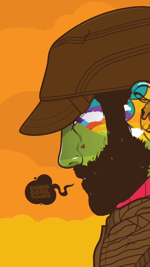Man beard hat pipe rainbow free wallpaper for mobile - medium preview image