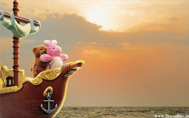 Teddy bear boat ocean pink free wallpaper for desktop - medium preview image