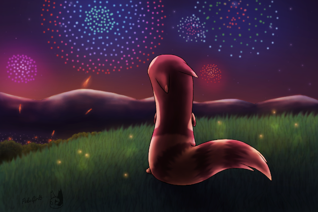 Red bird field fireworks hill free wallpaper for desktop - medium preview image