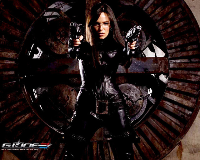 Woman leather guns clock face free wallpaper for desktop - medium preview image