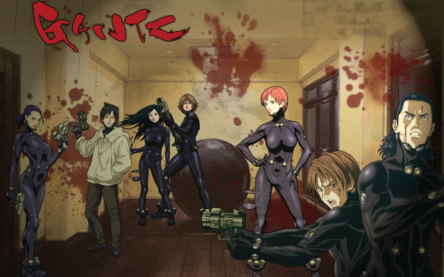 Hallway blood gun people group free wallpaper for desktop - medium preview image