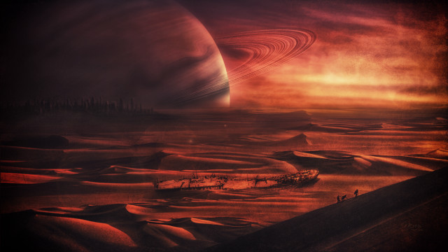 Distant planet ship foreground background free wallpaper for desktop - medium preview image