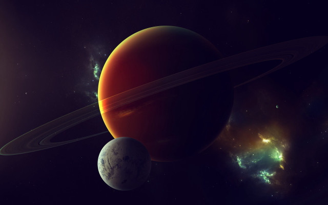 Planet satellites sky stars orange free wallpaper for desktop - medium preview image