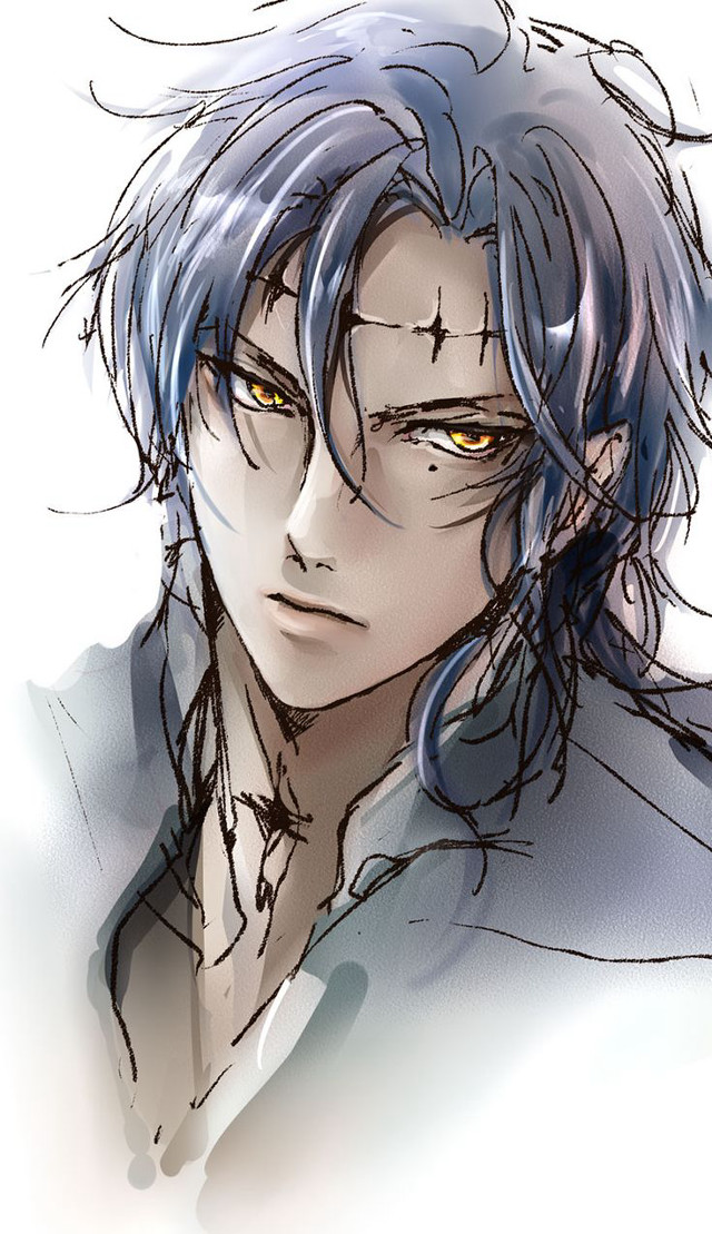 Blue hair yellow eyes man free wallpaper for mobile - medium preview image