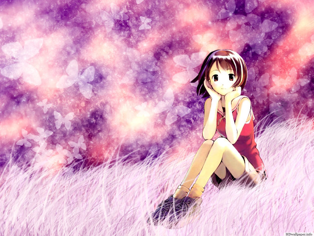 Girl sitting field grass hand free wallpaper for desktop - medium preview image