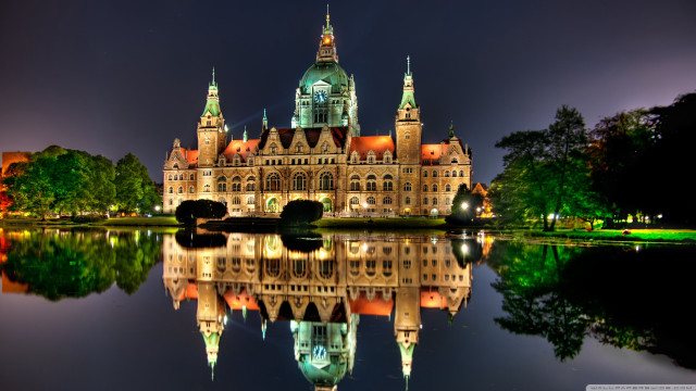 Large building clock tower reflection #6 free wallpaper for desktop - medium preview image