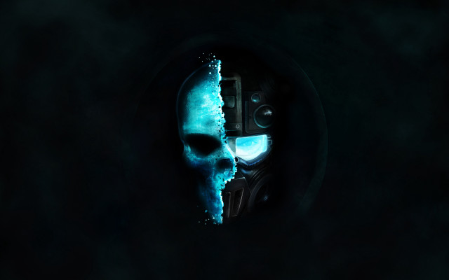 Skull blue light dark room free wallpaper for desktop - medium preview image