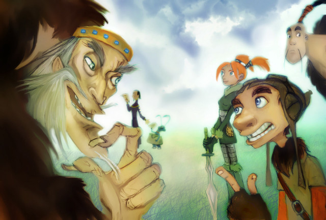 Cartoon group people sky background free wallpaper for desktop - medium preview image