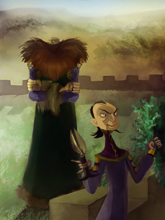 Cartoon man bird shoulder woman free wallpaper for mobile - medium preview image