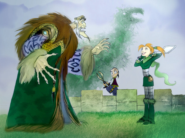 Cartoon woman dragon man green free wallpaper for desktop - medium preview image