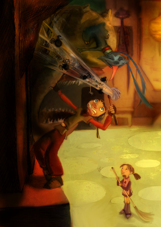 Cartoon girl boy room fish free wallpaper for mobile - medium preview image