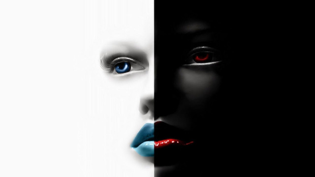 Woman red eyes black white free wallpaper for desktop - medium preview image