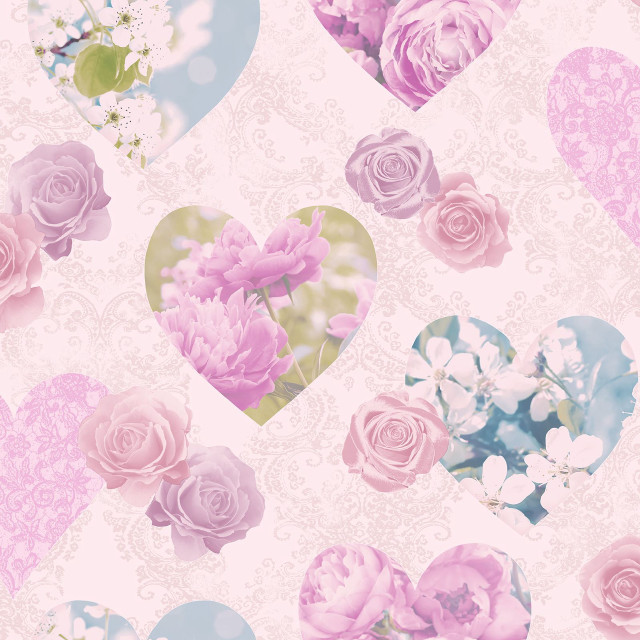 Pink blue heart flowers background free wallpaper for tablet - medium preview image