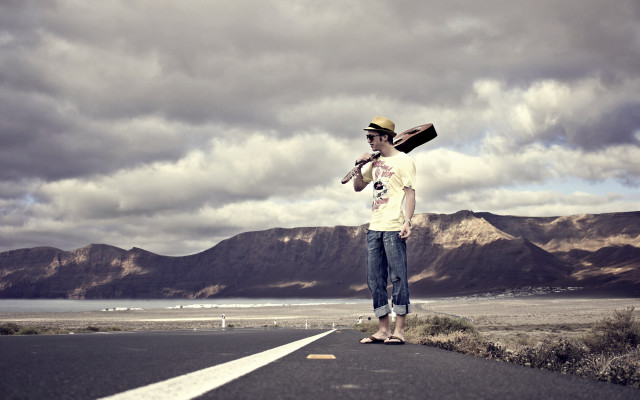 Man skateboard road hat standing free wallpaper for desktop - medium preview image