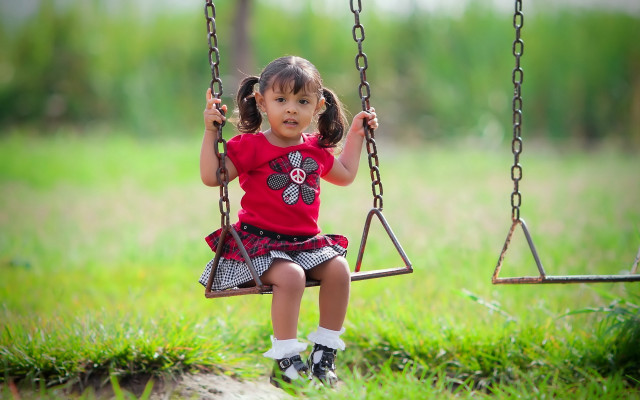 Little girl swing park grass free wallpaper for desktop - medium preview image