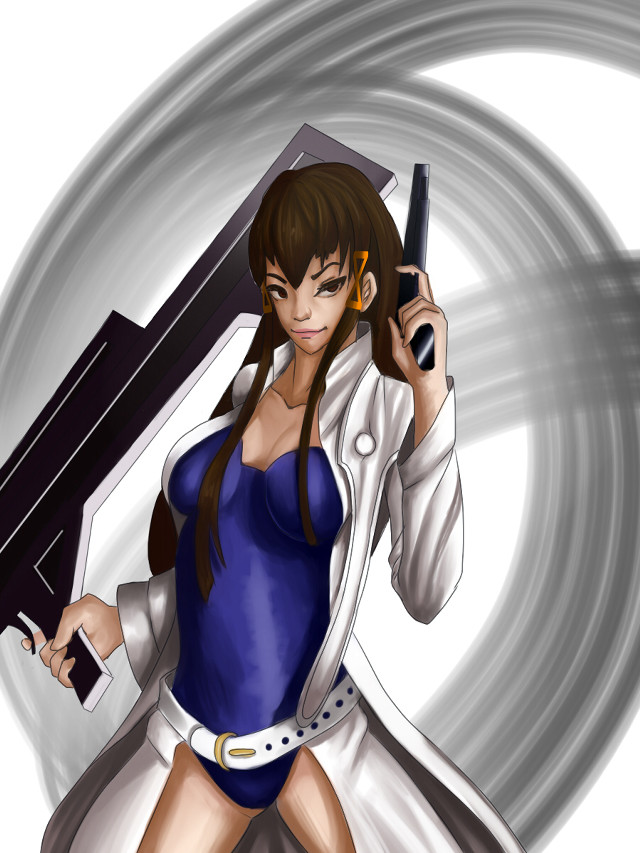 Woman blue dress gun cell free wallpaper for mobile - medium preview image