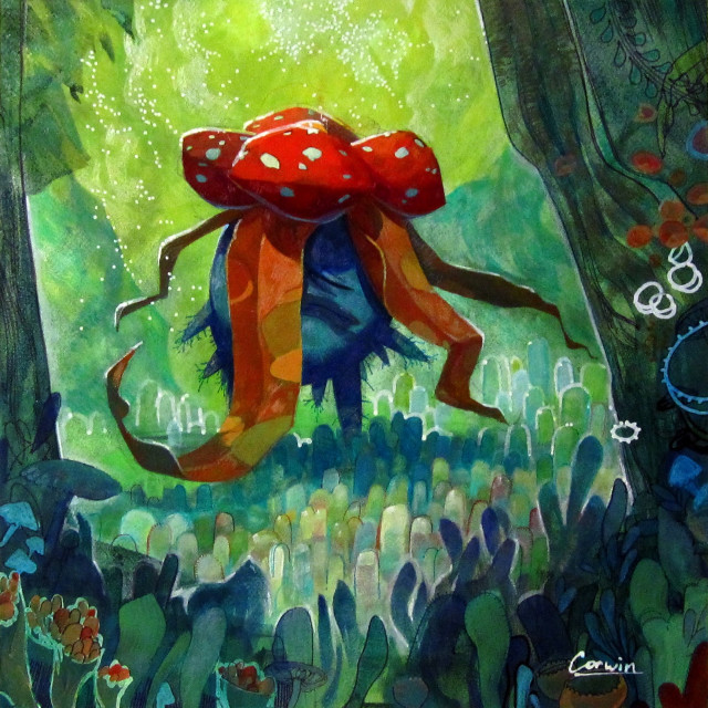 Red blue octopus forest trees free wallpaper for tablet - medium preview image