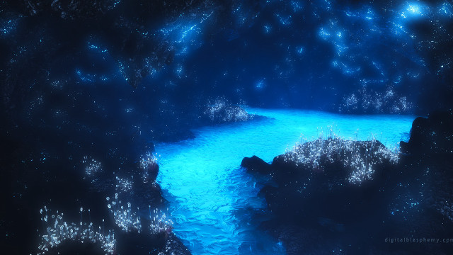 River forest blue sky stars free wallpaper for desktop - medium preview image