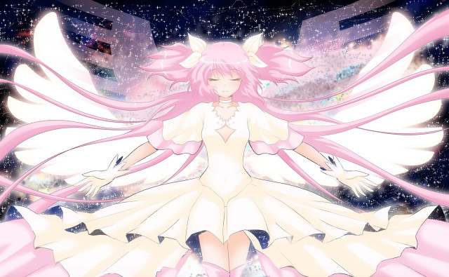 Pink hair white dress starry free wallpaper for desktop - medium preview image