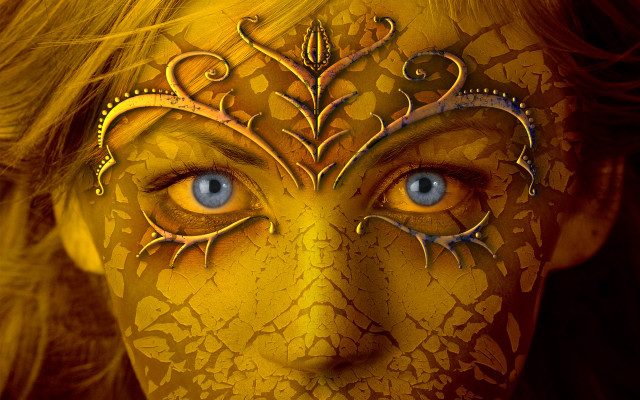 Woman yellow face paint blue free wallpaper for desktop - medium preview image