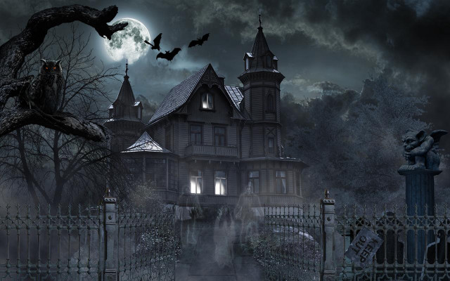 Creepy house bats night full free wallpaper for desktop - medium preview image